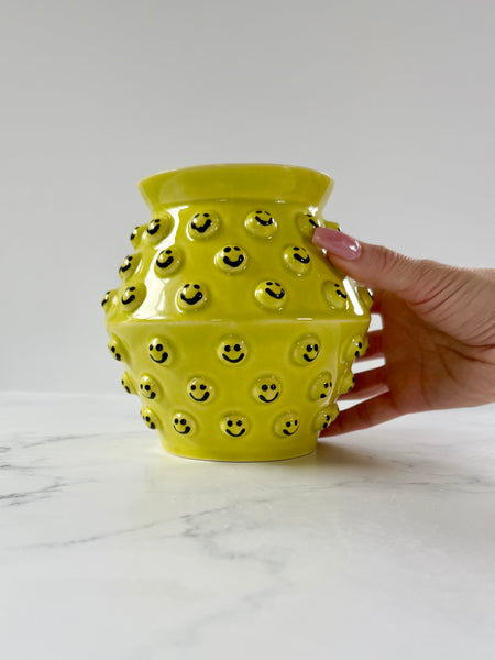Lime Green Smiley Vase
